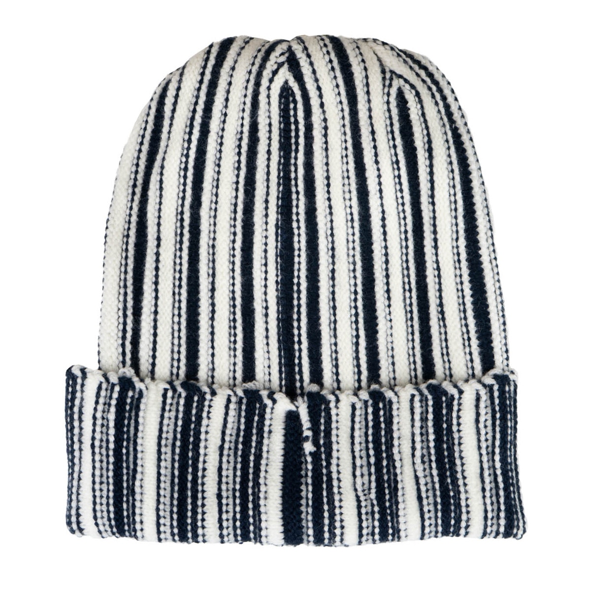 U-state white and navy striped knit base camp beanie